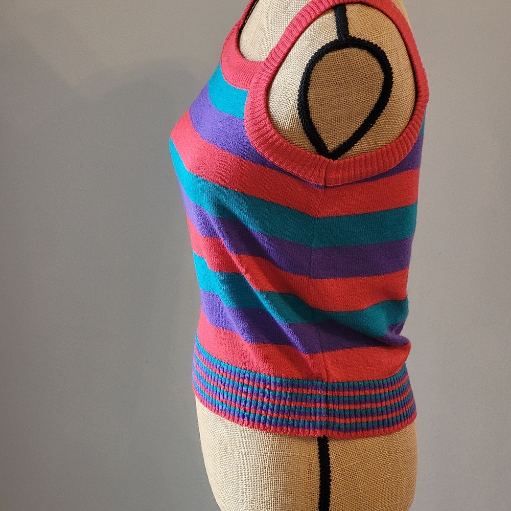 Knit Knit Acrylic & Mohair Striped Cardigan With Matching Knit Tank Top Large - Picture 11 of 15